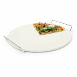 Relaxdays Pierre à Pizza Avec Support En Acier Métallique 33 Cm De Diamètre Pizzas Au Four, Pains, Tartes Flambées, Beige
