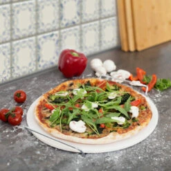 Relaxdays Pierre à Pizza Avec Support En Acier Métallique 33 Cm De Diamètre Pizzas Au Four, Pains, Tartes Flambées, Beige -Four à pizza Soldes 2022 10366715 4