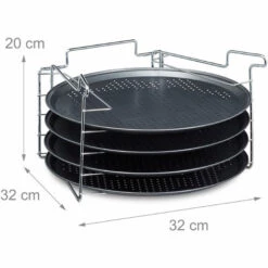 Relaxdays Plaques De Cuisson Pizza Lot De 4 Avec Support HxlxP : 20 X 32 X 32 Cm Avec Perforation Lot De Plaques Rondes Pour Le Four Cuisine Pour Pizza Et Flammküche Revêtement Antiadhésif, Anthracite -Four à pizza Soldes 2022 10366946 5