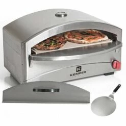 Four à Pizza 4800W Gaz KEMPER Inox Cuisson Pierre Réfractaire 250- 400°C Max Allumage Piezo Chauffe Rapide Spatule