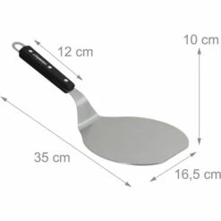 Relaxdays Pelle à Pizza, Manche En Bois, Ronde, à Suspendre, Pelle LxP: 16,5x17,5 Cm, Acier Inoxydable, Argenté/noir -Four à pizza Soldes 2022 31106201 4