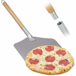 Relaxdays Pelle à Pizza, Aluminium, Manche En Bois, Spatule Professionnelle Pour Four, 30,5 X 30,5 Cm Nature/argenté