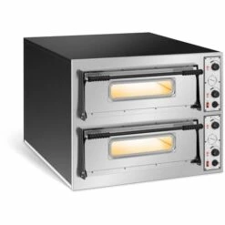 Royal Catering Four À Pizza Électrique 2 Étages @ 66x99x14cm 14,4kW 400V 455°C - Bleu, Blanc, Marron