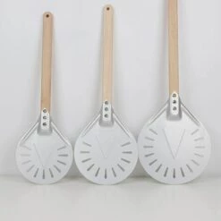 AIDUCHO 7/8/9 Pouces Perforé Pizza Tournant Peel,Pizza Pelle En Aluminium Manche En Bois Pelle À Pizza Paddle, Court Pizza Outil, Non Slip Poignée - 8 Pouces 40cm -Four à pizza Soldes 2022 33856522 5