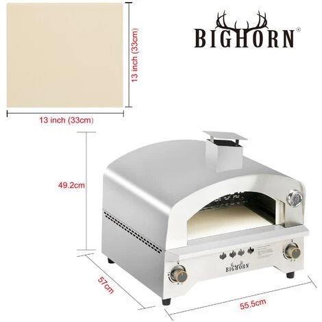 Bighorn Four à Pizza Portable à Gaz Avec Plaque Céramique 13 Pouces Barbecue - Acier Inoxydable+Marron 4 Bighorn Four à Pizza Portable à Gaz Avec Plaque Céramique 13 Pouces Barbecue - Acier Inoxydable+Marron – Image 2