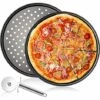TANABATA Plaques Rondes De Pizza Lot De 3,12 Pouces Plaque Cuisson Pizza Revêtement Anti-adhérent Assiettes À Pizza,Acier Au Carbone Pizza Pan Outils De Cuisson,avec Roulette De Coupe à Pizza,Gris (2er Pack) -Four à pizza Soldes 2022 41389445 1
