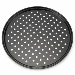 SUNFLOWER Poêles à Pizza Avec Trous 32 Cm Plaque Cuisson Pizza Ronds Antiadhésifs En Acier Au Carbone Perforés Pour La Maison, Noir