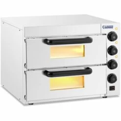 ROYAL CATERING Four à Pizza Four à Tarte Flambée 2 Chambres De Cuisson 3 000 W - 2 X Ø 36 Cm - Blanc