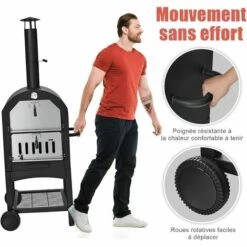 COSTWAY Four à Pizza Extérieur Au Charbon De Bois Avec Pelle à Pizza Pierre à Pizza Housse Étanche Cheminée Et Thermomètre Double