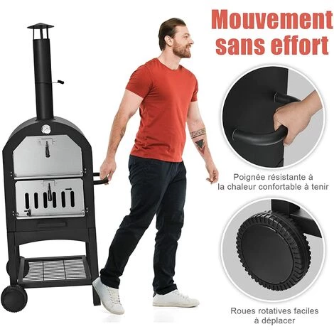 COSTWAY Four à Pizza Extérieur Au Charbon De Bois Avec Pelle à Pizza Pierre à Pizza Housse Étanche Cheminée Et Thermomètre Double 3 COSTWAY Four à Pizza Extérieur Au Charbon De Bois Avec Pelle à Pizza Pierre à Pizza Housse Étanche Cheminée Et Thermomètre Double