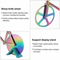 KARTOKNER 2 Pcs Coupe Pizza De Vélo Acier Inoxydable Roulette à Pizza Découpe-Pizza Avec Revêtement Antiadhésif Couteau à Pizza En Acier Inoxydable Pour Cuisine, Pique-nique, Barbecue Extérieur(Laser) -Four à pizza Soldes 2022 48476017 3