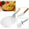 SUPERMARKET Roue à Pizza 3 Pièces, Pelle à Pizza, Pelle à Gâteau En Acier Inoxydable, Manche En Bois, Idéale Pour Les Gâteaux, Utilisée Pour La Cuisson Au Four, Au Gril Et à La Pizza，Superma -Four à pizza Soldes 2022 48929790 1