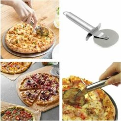 SUPERMARKET Roue à Pizza 3 Pièces, Pelle à Pizza, Pelle à Gâteau En Acier Inoxydable, Manche En Bois, Idéale Pour Les Gâteaux, Utilisée Pour La Cuisson Au Four, Au Gril Et à La Pizza，Superma -Four à pizza Soldes 2022 48929790 5