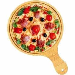 BEARSU Pizza En Bambou, Planche à Pizza Ronde, Plateau à Pizza, Avec Poignées, Pour Placer Des Pizzas, Des Collations Et Des Fruits, Couleur Bois