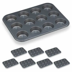 RELAXDAYS Moule Muffin, Lot De 8, Plaques De 12, Revêtement Antiadhésif, Acier Au Carbone, Cupcakes, Ø 6,5 Cm, Gris
