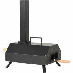 MERAX Four à Pizza Portable à Gaz En Fer Enduit De Poudre Avec Plaque Céramique 11 Pouces, 46 X 33 X 66 Cm, Noir
