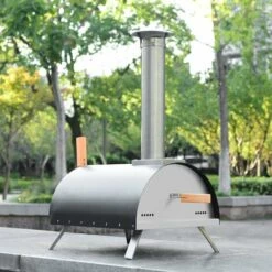 MERAX Four à Pizza Portable à Gaz En Acier Inoxydable Avec Plaque Cordiérite 13 Pouces, Thermomètre, Pelle à Pizza, 51 X 41 X 82 Cm, Noir