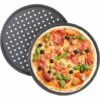 TINOR Lot De 2 Moules à Pizza Ronds Perforés Antiadhésifs En Acier Carbone Gris Ø 32 Cm