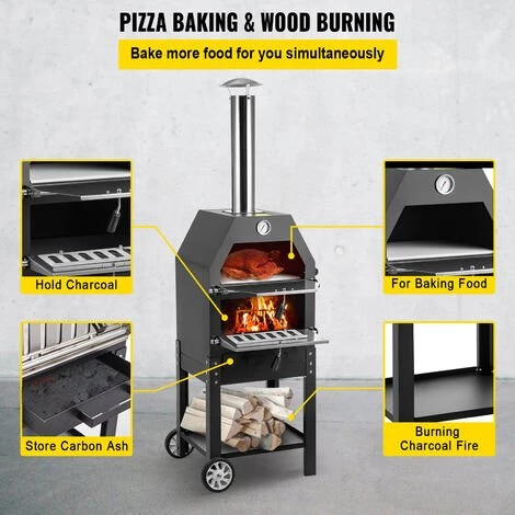 M-E Four à Pizza Avec Fonction Grill - LIVOO DOC228 - Alimentation Au Bois Ou Au Charbon, Température De Cuisson Réglable, Grilles De Cuisson Incluses, Avec 2 Grilles En Métal 7 M-E Four à Pizza Avec Fonction Grill - LIVOO DOC228 - Alimentation Au Bois Ou Au Charbon, Température De Cuisson Réglable, Grilles De Cuisson Incluses, Avec 2 Grilles En Métal – Image 5