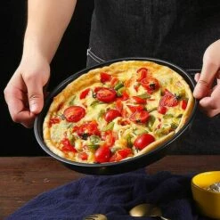 Plaque à Pizza, Plaque à Pizza Ronde En Acier Au Carbone Antiadhésif, Base Plate, Cuisson Plaque Pan Pizza Avec Binaural Round Pizza Moule, Ensemble De Moules à Gâteau 1 Pièce，Fontainebleau -Four à pizza Soldes 2022 54693735 5