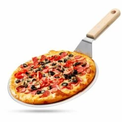 GUAZHUNIFR Pelle à Pizza Ronde En Acier INOX Avec Manche En Bois, Gâteau Lifter Pour Les Pizzas, Gâteaux, Tartes, Pain