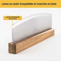 BEARSU Coupe Pizza En Acier Inox Et Bois Acacia - Couteau Pizza Demi Lune 32 Cm - Hachoir Herbes Legumes Tarte - Découpe Facile -Four à pizza Soldes 2022 55870988 3