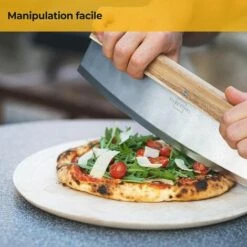 BEARSU Coupe Pizza En Acier Inox Et Bois Acacia - Couteau Pizza Demi Lune 32 Cm - Hachoir Herbes Legumes Tarte - Découpe Facile -Four à pizza Soldes 2022 55870988 5