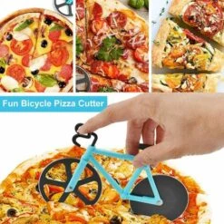 TINOR Couteau à Pizza Pour Vélo, Couteau à Pizza Pour Vélo, Trancheuse à Pizza, Double Couteau à Pizza En Acier Inoxydable, Lame Ultra Tranchante Avec Revêtement Antiadhésif Et Support (bleu) -Four à pizza Soldes 2022 57219633 4