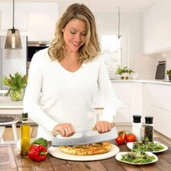 TINOR Coupe Pizza, Couteau à Pizza En Acier Inoxydable 35cm Avec Manche En Bois, Couteau À Émincer Rapide Et Même Professionnel, Découpe Pizza Tarte Pâte Facile à Ranger -Four à pizza Soldes 2022 57219732 3