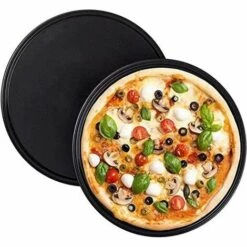 AIDUCHO 2 PCS Plaque Pizza, Revêtement Anti-adhérent, Plaque à Pizza Ronde,Pizza Antiadhésifs En Acier Au Carbone Plateau Four à La Cuisinière Barbecue, Pour Les Restaurants Et Cuisson Pizzas Maison