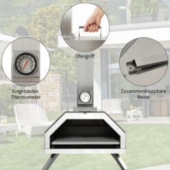 OUYIFAN Four à Pizza Extérieur En Acier Inoxydable, Machine à Pizza, Four à Granulés De Pizza Incl. Pierre à Pizza De 11 Pouces, Thermomètre, Pieds Pliables,argent -Four à pizza Soldes 2022 57493628 5