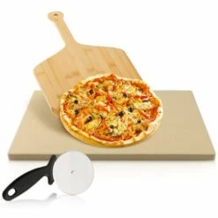 SWANEW Pierre à Pizza Cordierite Pierre à Pain Rectangle Pelle à Pizza En Bois HxlxP: 15 X 300 X 380 Mm - Couleur Originale Du Bois