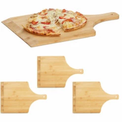 Relaxdays Pelle à Pizza En Bambou 45 Cm Grande Planche Cuisson Au Four Pain Tarte Flambée Poignée, Nature
