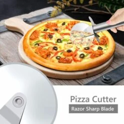 AOUGO 3 Pièces Coupe-pizza, Pelle à Pizza, Pelle à Gâteau En Acier Inoxydable Manche En Bois, Idéal Pour Tarte, Pizza Ou Gâteau -Four à pizza Soldes 2022 58573994 3