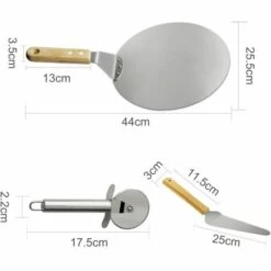AOUGO 3 Pièces Coupe-pizza, Pelle à Pizza, Pelle à Gâteau En Acier Inoxydable Manche En Bois, Idéal Pour Tarte, Pizza Ou Gâteau -Four à pizza Soldes 2022 58573994 5