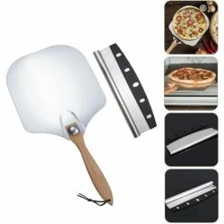 AOUGO Pelle à Pizza 30,5 Cm, Coupe-pizza En Acier Inoxydable, Pelle à Pizza En Aluminium Avec Manche En Bois Pliable + Coupe-pizza Pour La Cuisson De Tartes à Pizza, Pain, Gâteau -Four à pizza Soldes 2022 58574000 4