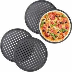 BENOBBY KIDS Plaque Pizza, Lot De 4, Ronde, Perforée, Antiadhésive, Tartes Flambées, En Acier, Moule, ∅ 32 Cm, Anthracite