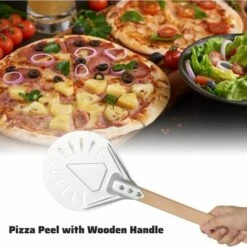 SINCèREETALI Spatule à Pizza Ronde De 7 Pouces, Spatule à Pizza Perforée Avec Long Manche En Bois Amovible, Poignées En Aluminium Et Antidérapantes -Four à pizza Soldes 2022 63815188 2