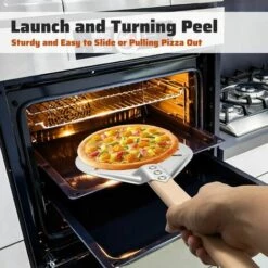 SINCèREETALI Spatule à Pizza Ronde De 7 Pouces, Spatule à Pizza Perforée Avec Long Manche En Bois Amovible, Poignées En Aluminium Et Antidérapantes -Four à pizza Soldes 2022 63815188 3