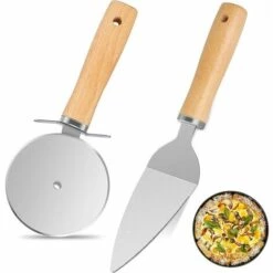 SINCèREETALI Coupe-pizza Set De 2, Rouleau à Pizza Et Pelle à Pizza Avec Lame En Acier Inoxydable Et Manche En Bois, Pizza Cutter Pour Couper La Pizza Gâteau Pain (couleur Bois)
