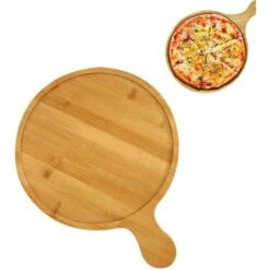 SINCèREETALI Planche à Pizza En Bambou, Plateau à Pizza, Plat à Pizza Rond, Plateau à Pizza Avec Poignée, Utilisé Pour Cuire Des Pizzas, Du Pain, Couper Des Fruits, Des Légumes, Du Fromage