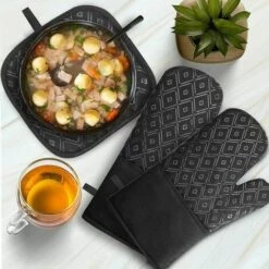 FOZIY Gants De Four Lot De 4 Gants De Four Résistants à La Chaleur Gants De Cuisine Antidérapants En Coton Jusqu'à 300 °C, Une Paire De Gants De Four Et 2 Maniques Pour Cuisiner Cuire Griller，Fonepro -Four à pizza Soldes 2022 63838462 5