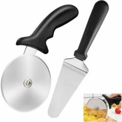 MEZHENG Roulette à Pizza Coupe Pizza En Acier Inoxydable Pelle à Pizza Avec Poignée Découpe Pizza Professionnel Couteau A Pizza Pour Tarte Gâteau Lave-vaisselle 2 Pièces