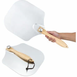 BENOBBY KIDS Pelle à Pizza Pelle à Pizza Pour Four, Coupe Pizza Et Trancheuse Planche à Pizza Aluminium Avec Poignée En Bois Pliable Pour Pizza Gâteau Pâte