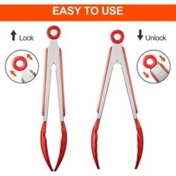 AOUGO Pinces De Cuisine En Acier Inoxydable 9 Pouces, Pinces à Barbecue Avec Embouts En Silicone - Pince En Silicone De Qualité Alimentaire - Avec Cadenas Et Poignée Antidérapante(Rouge) -Four à pizza Soldes 2022 64615969 3