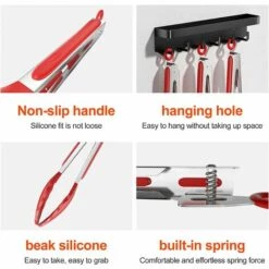 AOUGO Pinces De Cuisine En Acier Inoxydable 9 Pouces, Pinces à Barbecue Avec Embouts En Silicone - Pince En Silicone De Qualité Alimentaire - Avec Cadenas Et Poignée Antidérapante(Rouge) -Four à pizza Soldes 2022 64615969 5