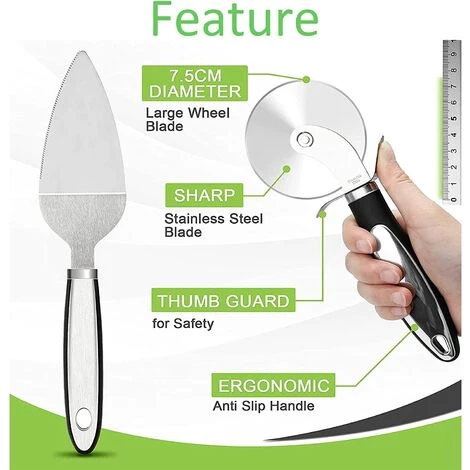 LTS FAFA Roulettes à Pizza & Pelle à Pizza Set,Coupe Pizza,Découpe Pizza,Couteau A Pizza,Pizza Cutter Avec Poignée En Silicone Et Lames En Acier Inoxydable Avec Couvercle De Protection,antiadhésif,Noir 2 Pièce 4 LTS FAFA Roulettes à Pizza & Pelle à Pizza Set,Coupe Pizza,Découpe Pizza,Couteau A Pizza,Pizza Cutter Avec Poignée En Silicone Et Lames En Acier Inoxydable Avec Couvercle De Protection,antiadhésif,Noir 2 Pièce – Image 2