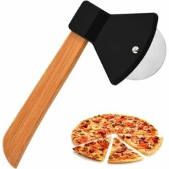 ABCRITAL Coupe-pizza Manuel, Roulette A Pizza, Coupe-pizza Hache, Coupe-pizza En Acier Inoxydable, Rouleau à Pizza Tranchant, Coupe-pizza Manche En Bois, Utilisé Pour Couper Pizza, Pâtisserie (le Noir)
