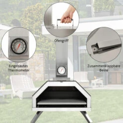 FVO Four à Pizza Extérieur, Machine à Pizza, Four à Bois Premium Pour Le Jardin,， Four à Granulés De Pizza, Four à Pizza Portable En Acier Inoxydable Avec Pierre à Pizza, Thermomètre Intégré,（argent） -Four à pizza Soldes 2022 65884661 5