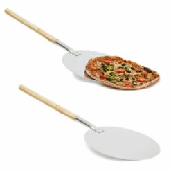 RELAXDAYS 2x Pelle à Pizza Gâteau Rond Ø 30,5 Cm En Métal Avec Manche En Bois 79 Cm De Long Plateau Cuisine